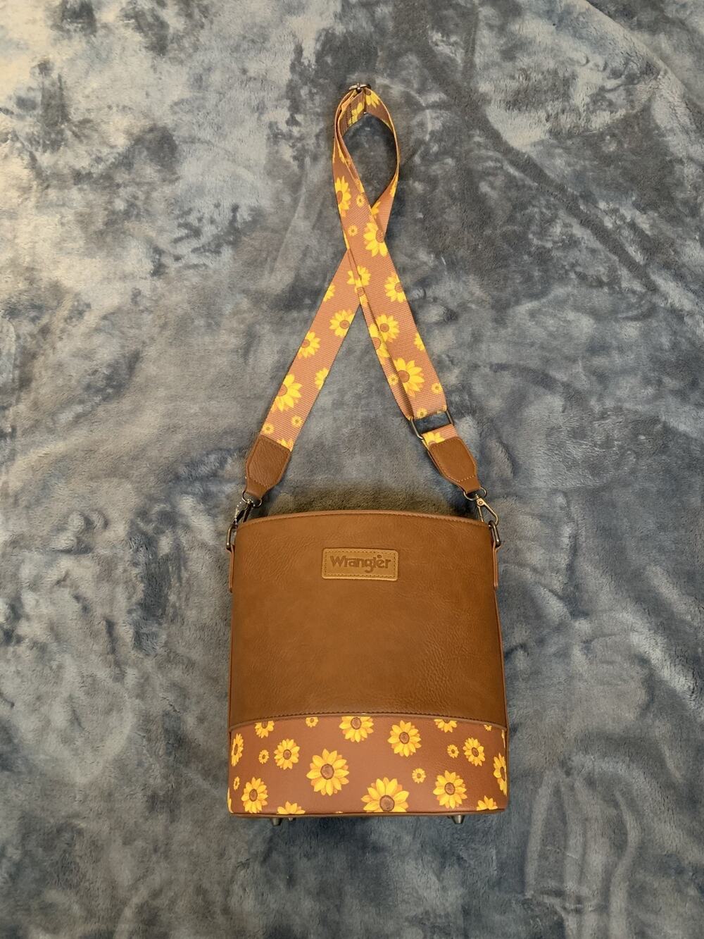 Wrangler Brown Sunflower Crossbody Bucket Bag Faux Leather